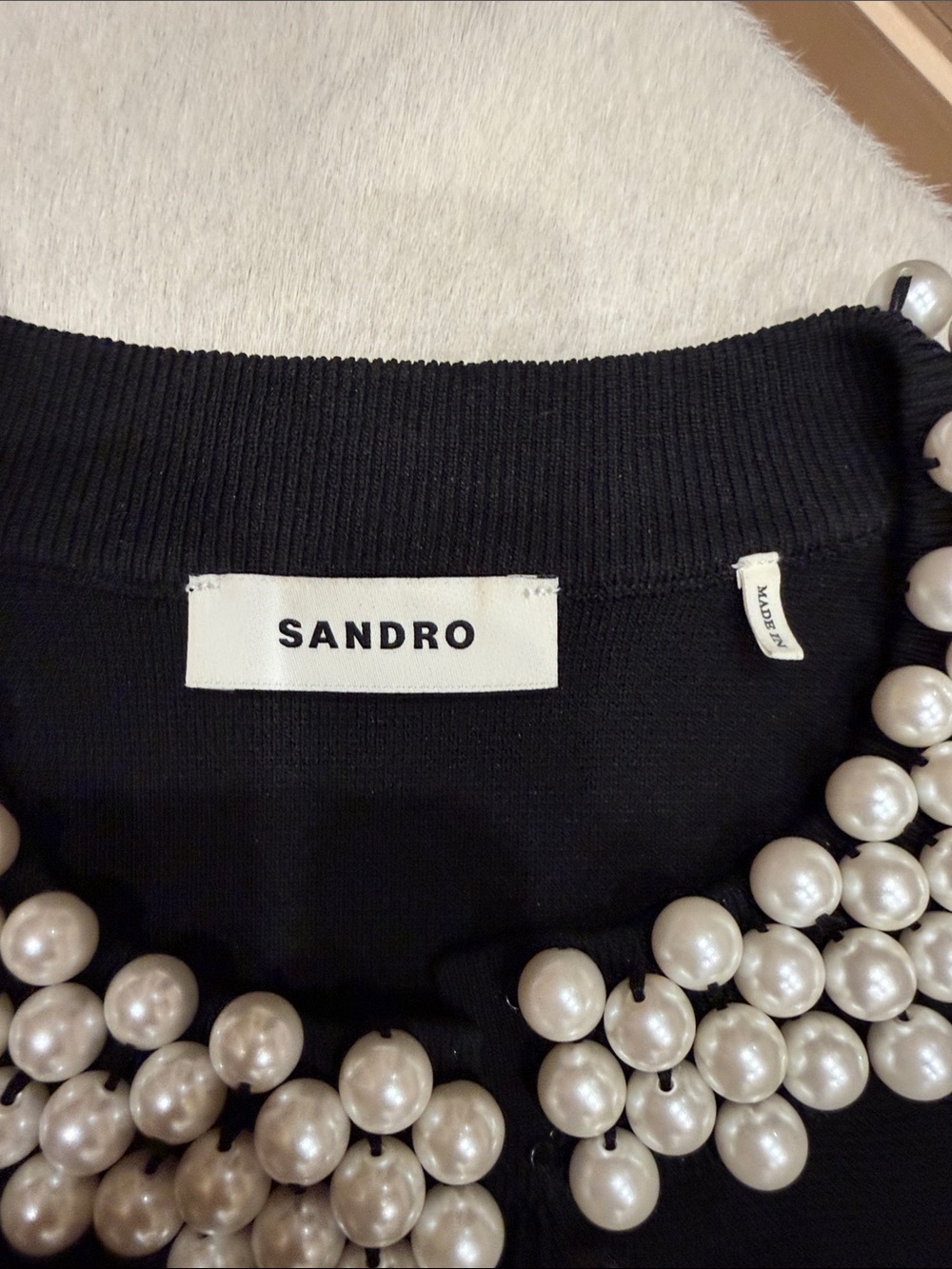 Sandro Black Cardigan with Pearl Collar - Picture 3 of 4
